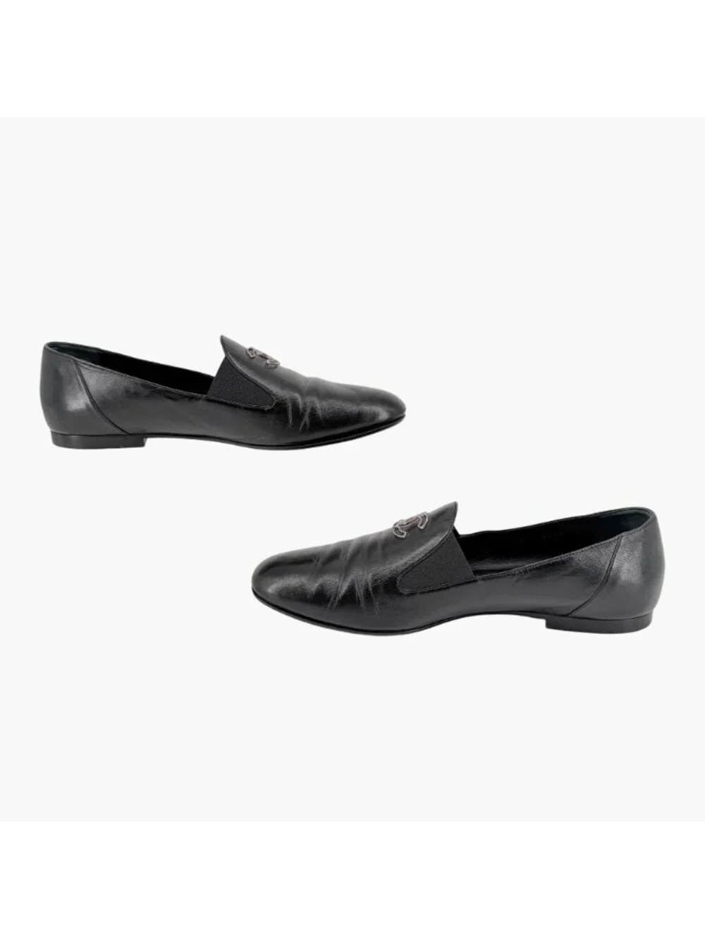 Chanel CC Slip On Loafers Flats Black Leather Size 41 US 10-10.5 Women’s